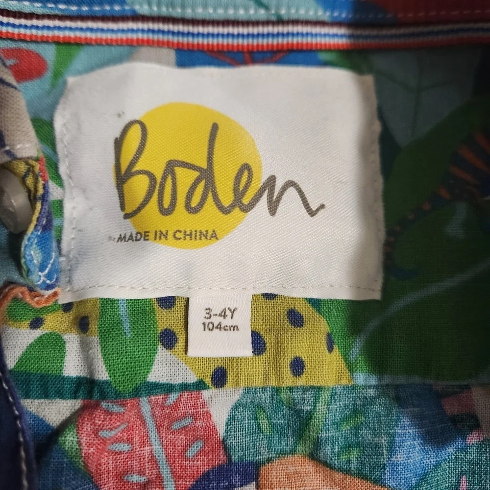 Boden Kids Colorful Jungle Print Button Down Shirt